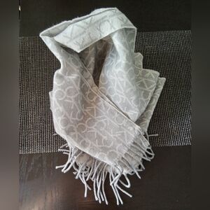 Calvin Klein Logo Grey Fringe Scarf